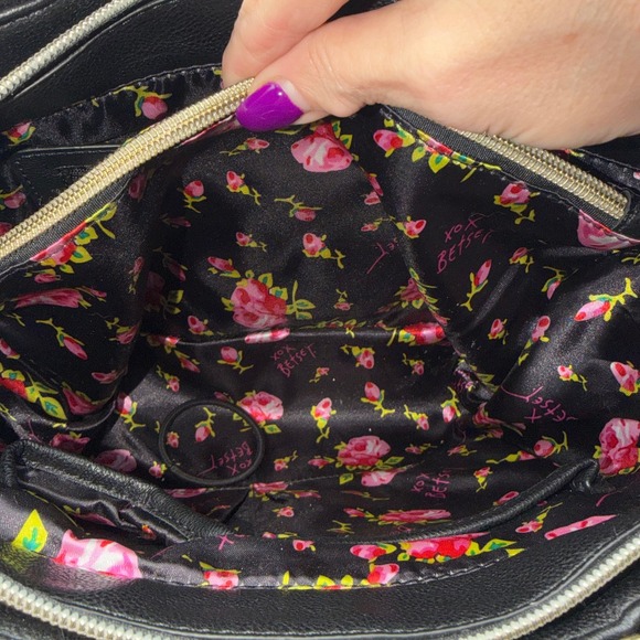 Betsey Johnson Black Teal Green Bow Satchel Polka Dot Crossbody Handbag - Picture 8 of 9